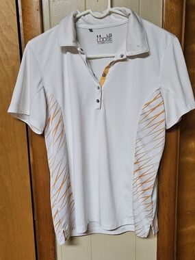 Under Armour Women's White Golf Polo with Orange Accent - LG Loose